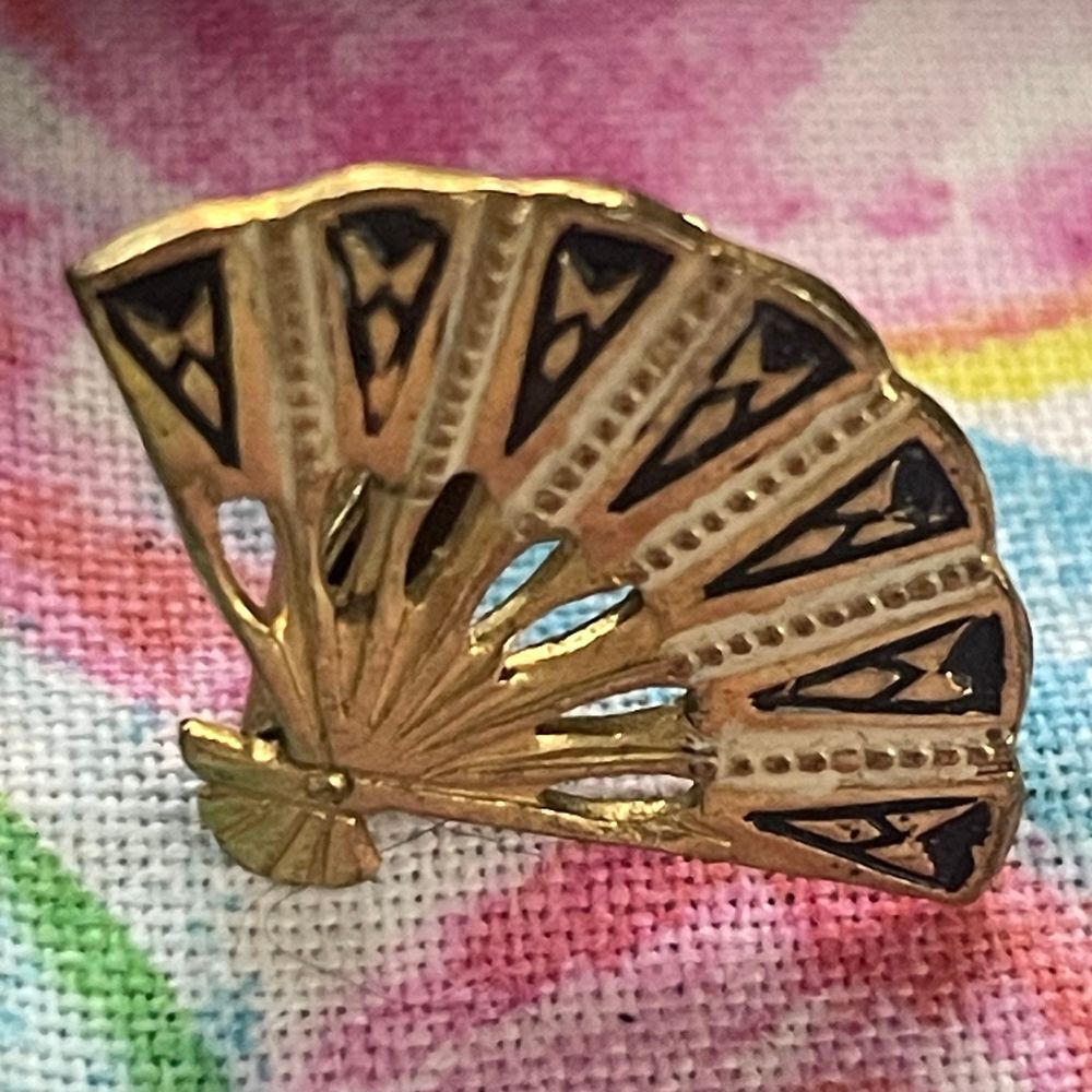 Antique Spanish Damascene vermeil enamel gold‎ tone fan clip on earrings - Picture 3 of 9
